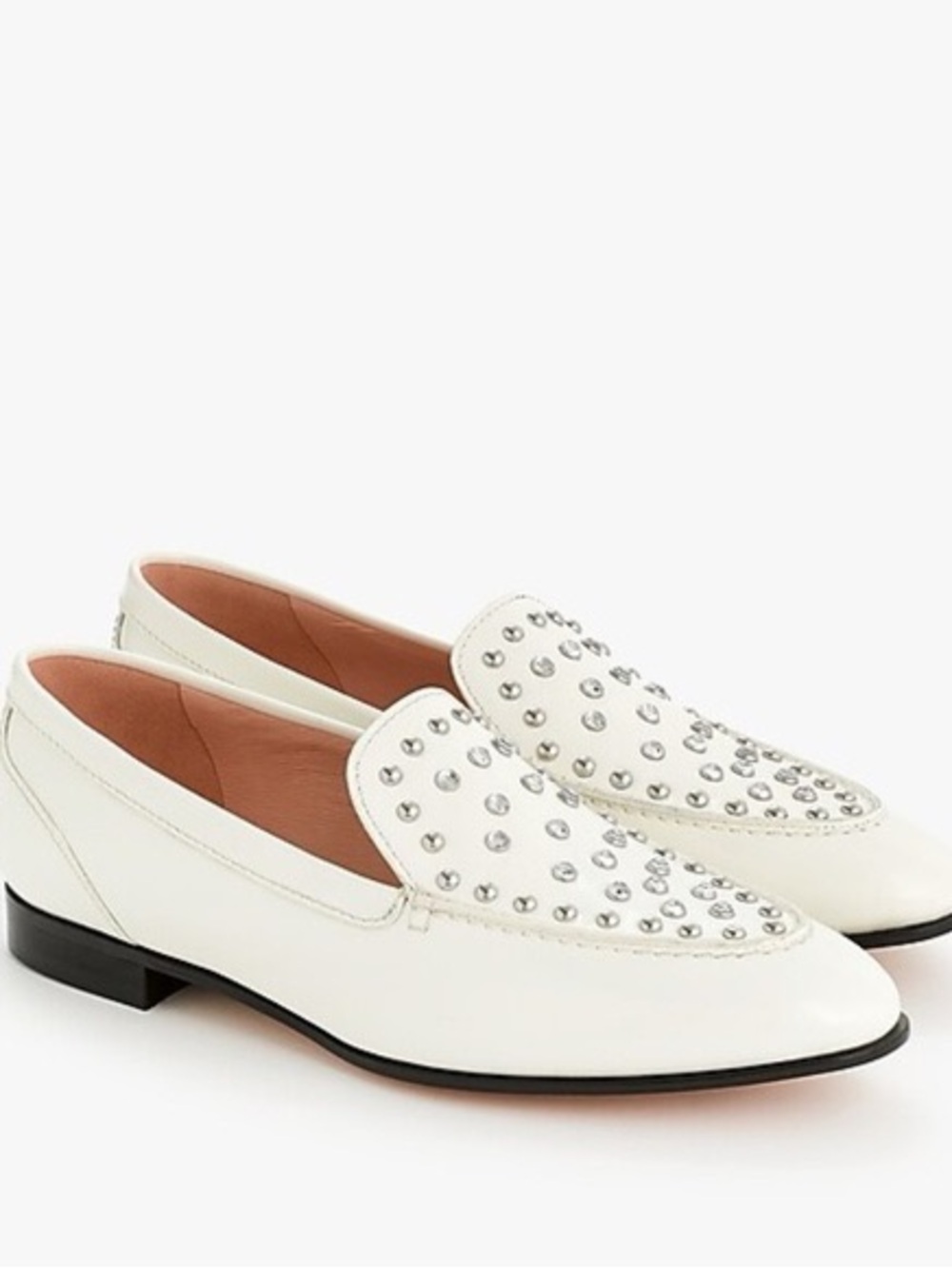 J. Crew Academy Loafers in Studded Leather, White Size 8